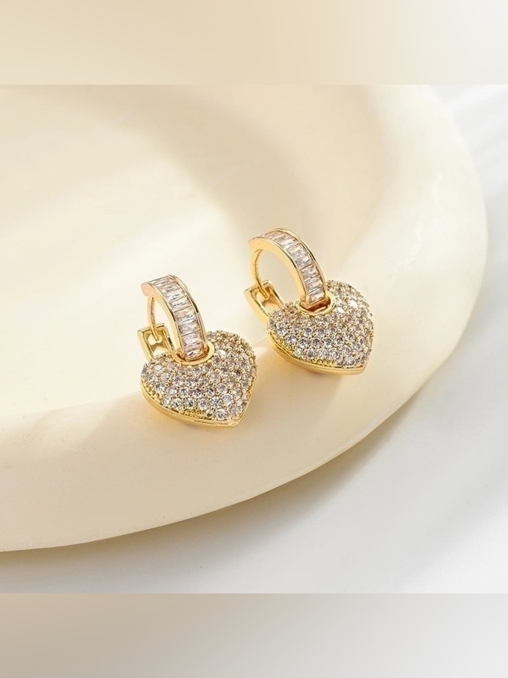 Gold Pavé Heart Huggie Earrings - Sparkling Women's Jewelry
